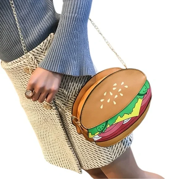 Cheeseburger Crossbody Funny Food Long Chain Purse - Picture 3 of 8